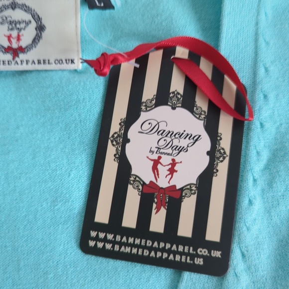 Banned Apparel Retro Rockabilly Teal Cardigan Sweater with Pink Flamingos - Picture 11 of 12